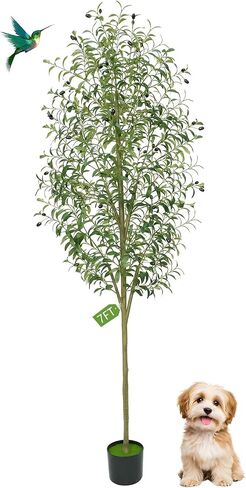 7FT Artificial Olive Tree – Realistic Faux Plant with Natural Trunk, Silk Leaves & Fruits，Tall Faux Silk Plant for Home Office Decor Indoor Fake Potted Tree in Saudi Arabia