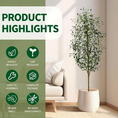 7FT Artificial Olive Tree – Realistic Faux Plant with Natural Trunk, Silk Leaves & Fruits，Tall Faux Silk Plant for Home Office Decor Indoor Fake Potted Tree in Saudi Arabia