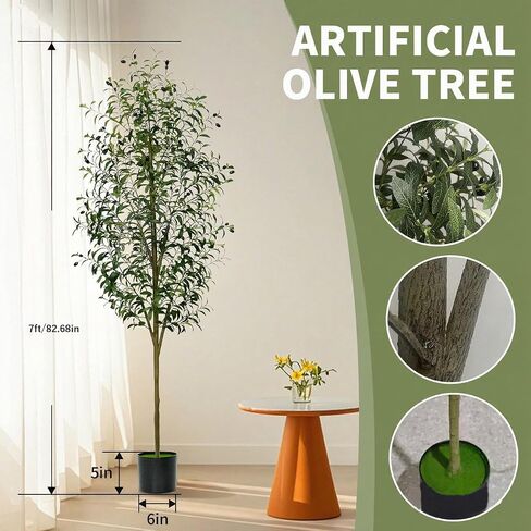 7FT Artificial Olive Tree – Realistic Faux Plant with Natural Trunk, Silk Leaves & Fruits，Tall Faux Silk Plant for Home Office Decor Indoor Fake Potted Tree in Saudi Arabia