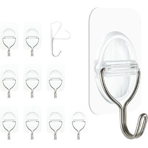 Adhesive Wall Hooks No Damage, Stick On Hooks for Hanging 10 Pack - Transparent Stainless Steel 5KG Heavy Duty, Waterproof Removable (3.5x5.3cm) Kitchen Bathroom Office, Ganchos para Pared in Saudi Arabia