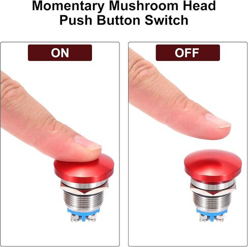 MECCANIXITY 1PCS 5A 16MM 7/8" Momentary Mushroom Head Push Button Switch 12V 24V 120V 250V AC Silver 1NO Waterproof IP65 SPST Domed Round 2 Screw Foot Button in Saudi Arabia