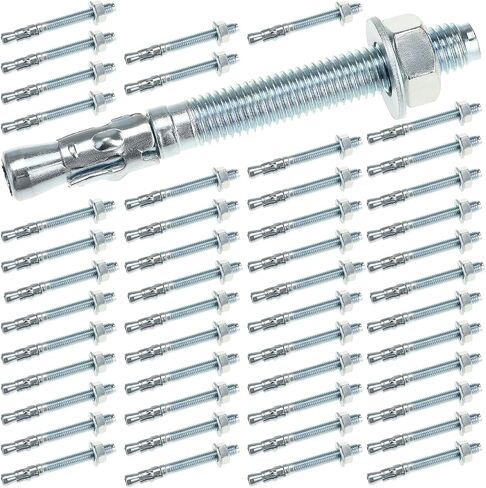 QWORK Wedge Anchor Zinc Plated Heavy Duty Fastener, 1/2 Inch x 4-1/2 Inch, 50 Pieces - Carbon Steel for Concrete Applications in Saudi Arabia