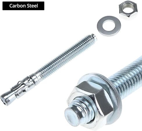 QWORK Wedge Anchor Zinc Plated Heavy Duty Fastener, 1/2 Inch x 4-1/2 Inch, 50 Pieces - Carbon Steel for Concrete Applications in Saudi Arabia