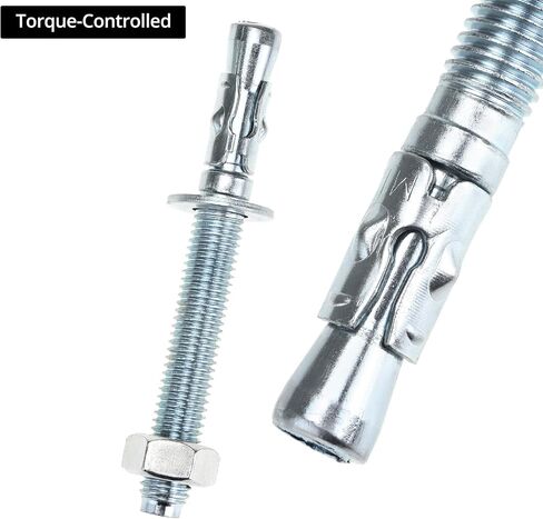 QWORK Wedge Anchor Zinc Plated Heavy Duty Fastener, 1/2 Inch x 4-1/2 Inch, 50 Pieces - Carbon Steel for Concrete Applications in Saudi Arabia