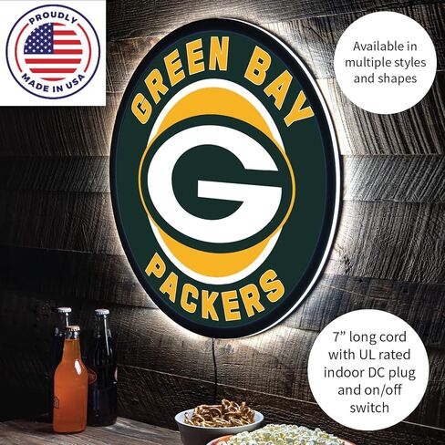 Team Sports America Evergreen NFL Green Bay Packers | فائقة الرقيقة LED LED SIGN DECER | 23 بوصة جولة | صنع في الولايات المتحدة in Kuwait