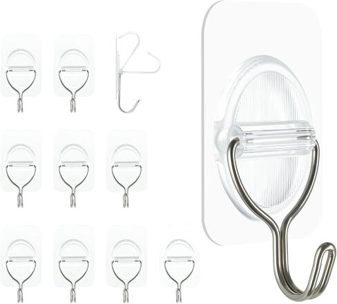 Adhesive Wall Hooks No Damage, Stick On Hooks for Hanging 10 Pack - Transparent Stainless Steel 5KG Heavy Duty, Waterproof Removable (3.5x5.3cm) Kitchen Bathroom Office, Ganchos para Pared in Saudi Arabia