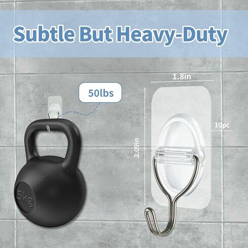 Adhesive Wall Hooks No Damage, Stick On Hooks for Hanging 10 Pack - Transparent Stainless Steel 5KG Heavy Duty, Waterproof Removable (3.5x5.3cm) Kitchen Bathroom Office, Ganchos para Pared in Saudi Arabia