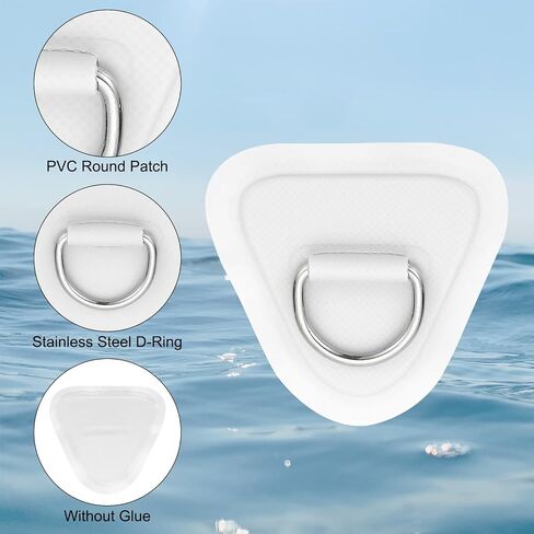 PATIKIL 3.5" Paddle Board D Rings, 4 Pcs Stainless Steel D-Ring PVC Patch Pad No Glue Include for Raft Kayak Inflatable Boat Surfboard, White in Saudi Arabia