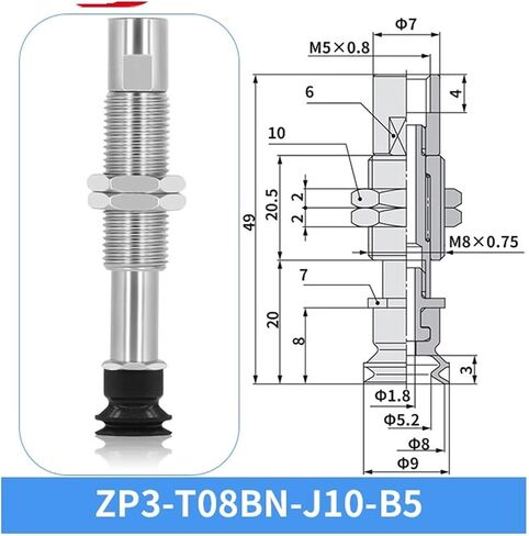 ZP3-T04/06/08BN-J/K3/6/10 Pneumatic Vacuum Chuck Vacuum Suction Cup 1Pcs(ZP3-T06BN-K6-B5) in Saudi Arabia