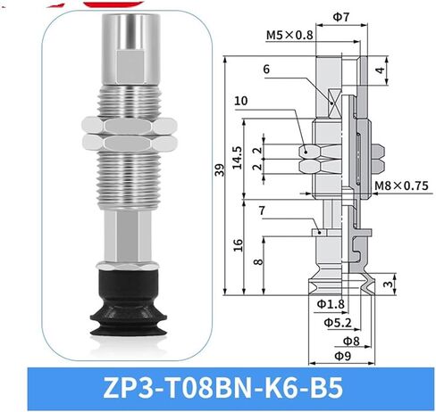 ZP3-T04/06/08BN-J/K3/6/10 Pneumatic Vacuum Chuck Vacuum Suction Cup 1Pcs(ZP3-T06BN-K6-B5) in Saudi Arabia