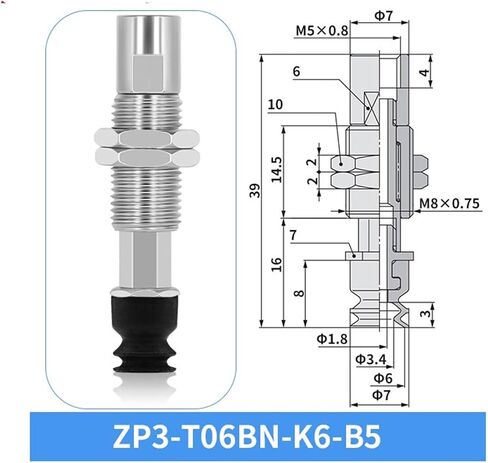 ZP3-T04/06/08BN-J/K3/6/10 Pneumatic Vacuum Chuck Vacuum Suction Cup 1Pcs(ZP3-T06BN-K6-B5) in Saudi Arabia