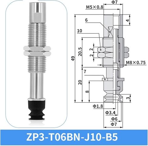 ZP3-T04/06/08BN-J/K3/6/10 Pneumatic Vacuum Chuck Vacuum Suction Cup 1Pcs(ZP3-T06BN-K6-B5) in Saudi Arabia