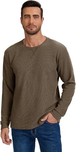 3 Pack Mens Waffle Shirts Long Sleeve Shirt Regular Fit Casual T-Shirt Crewneck Knitted Pullover in Saudi Arabia