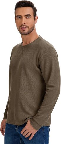 3 Pack Mens Waffle Shirts Long Sleeve Shirt Regular Fit Casual T-Shirt Crewneck Knitted Pullover in Saudi Arabia