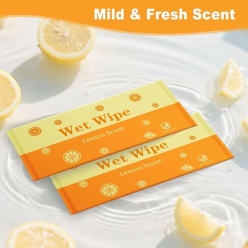 Hand Wipes Travel Size, 100 Pcs Wet Wipes Individually Wrapped for Barbecue, Seafood Boil Party, Restaurant, Lemon Scent in Kuwait
