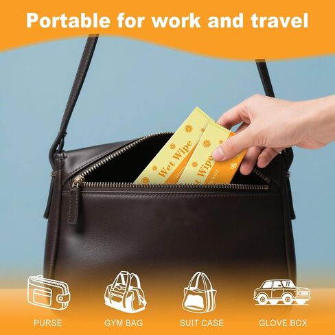 Hand Wipes Travel Size, 100 Pcs Wet Wipes Individually Wrapped for Barbecue, Seafood Boil Party, Restaurant, Lemon Scent in Kuwait