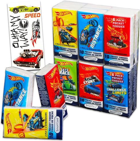 مجموعة الأنسجة الوجه الحجم الحجم الحجم -12 حزم من 10 أوراق (120 أنسجة) وملصقات | Hot Wheels Cars Disposal Travel ، School ، Frassroom Trases in Saudi Arabia