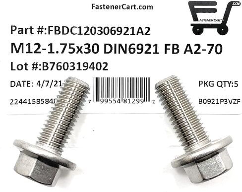 M12-1.75 x 30 Stainless Steel Flange Bolt DIN 6921 A2 Stainless Steel (5 Pieces) M12x30 in Saudi Arabia