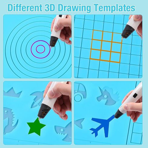 Blue 3D Pen Mat - حصيرة طباعة ثلاثية الأبعاد للأطفال ، البالغين - 16.7x7.9 بوصة 3D حصيرة مع أنماط حيوانية ، مثلثات ، دوائر ، شبكات مربعة لأقلام الطباعة ثلاثية الأبعاد - الأزرق in Kuwait