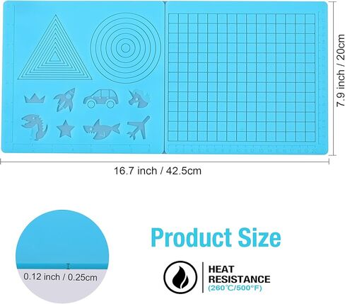 Blue 3D Pen Mat - حصيرة طباعة ثلاثية الأبعاد للأطفال ، البالغين - 16.7x7.9 بوصة 3D حصيرة مع أنماط حيوانية ، مثلثات ، دوائر ، شبكات مربعة لأقلام الطباعة ثلاثية الأبعاد - الأزرق in Kuwait