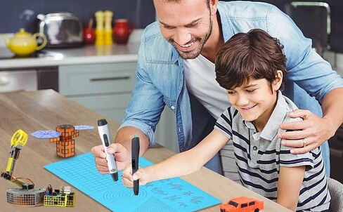 Blue 3D Pen Mat - حصيرة طباعة ثلاثية الأبعاد للأطفال ، البالغين - 16.7x7.9 بوصة 3D حصيرة مع أنماط حيوانية ، مثلثات ، دوائر ، شبكات مربعة لأقلام الطباعة ثلاثية الأبعاد - الأزرق in Kuwait