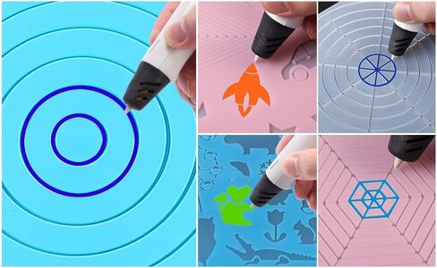 Blue 3D Pen Mat - حصيرة طباعة ثلاثية الأبعاد للأطفال ، البالغين - 16.7x7.9 بوصة 3D حصيرة مع أنماط حيوانية ، مثلثات ، دوائر ، شبكات مربعة لأقلام الطباعة ثلاثية الأبعاد - الأزرق in Kuwait