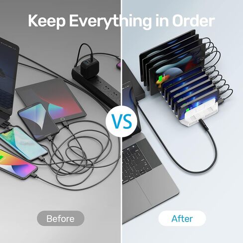 Unitek Multi Charging Station ، شاحن USB 10 شاحن لجهاز متعددة مع تقنية ذكية ومقاطعات قابلة للتعديل ، موقف منظم متوافق مع iPad ، الكمبيوتر اللوحي ، Kindle ، iPhone in Saudi Arabia