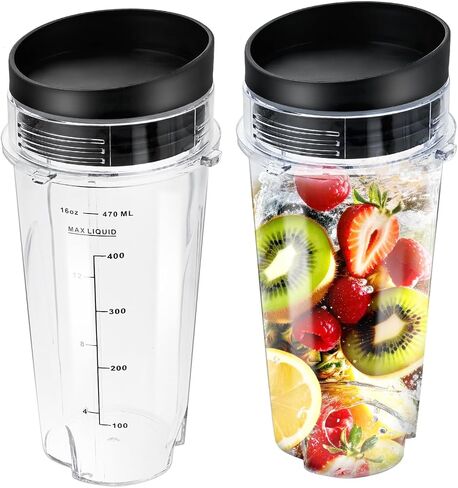Replacement for Ninja Blender 16oz Cups Scale with Sealing Cap and 6 Fins Extractor Blade Compatible with Nurti Ninja Blenders BL660 BL663 BL663CO BL665Q BL740 BL770 (Pack of 5) in Saudi Arabia