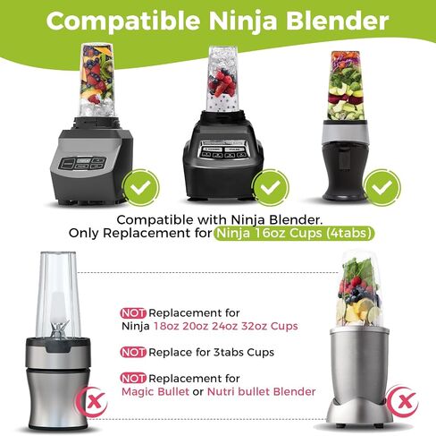 Replacement for Ninja Blender 16oz Cups Scale with Sealing Cap and 6 Fins Extractor Blade Compatible with Nurti Ninja Blenders BL660 BL663 BL663CO BL665Q BL740 BL770 (Pack of 5) in Saudi Arabia