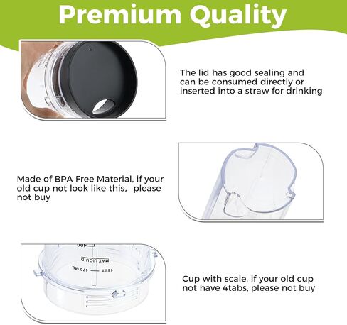 Replacement for Ninja Blender 16oz Cups Scale with Sealing Cap and 6 Fins Extractor Blade Compatible with Nurti Ninja Blenders BL660 BL663 BL663CO BL665Q BL740 BL770 (Pack of 5) in Saudi Arabia
