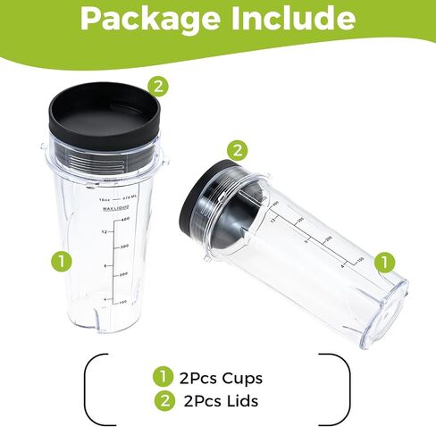 Replacement for Ninja Blender 16oz Cups Scale with Sealing Cap and 6 Fins Extractor Blade Compatible with Nurti Ninja Blenders BL660 BL663 BL663CO BL665Q BL740 BL770 (Pack of 5) in Saudi Arabia