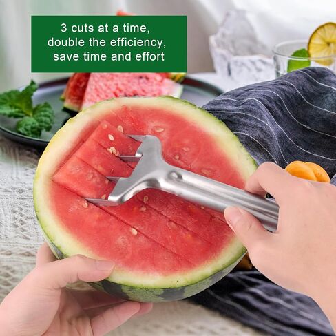 BOXOB Watermelon Cutter Slicer, Stainless Steel Watermelon Cutting Tool Portable Fruit Cutter for Melon Mango Home Kitchen Gadget Camping Party in Saudi Arabia