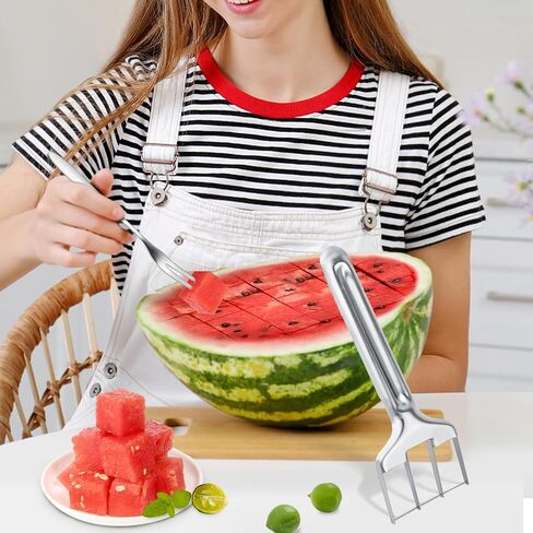 BOXOB Watermelon Cutter Slicer, Stainless Steel Watermelon Cutting Tool Portable Fruit Cutter for Melon Mango Home Kitchen Gadget Camping Party in Saudi Arabia