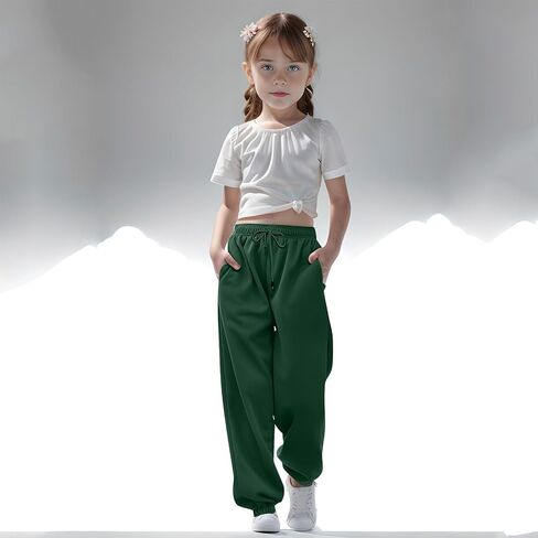 Girls Cinch Bottom Sweatpants Drawstring Elastic Waist Baggy Straight Leg Pants Kids Workout Running Yoga Jogger Pant in Saudi Arabia