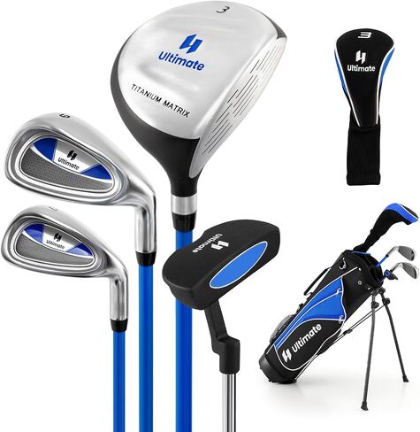 GYMAX Kids Golf Clubs, Junior Golf Set for Right Hand Includes #3 Fairway Wood & #7 & #9 Irons, Putter & Golf Stand Bag, Portable Youth Children Club in Saudi Arabia