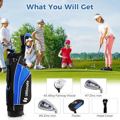 GYMAX Kids Golf Clubs, Junior Golf Set for Right Hand Includes #3 Fairway Wood & #7 & #9 Irons, Putter & Golf Stand Bag, Portable Youth Children Club in Saudi Arabia