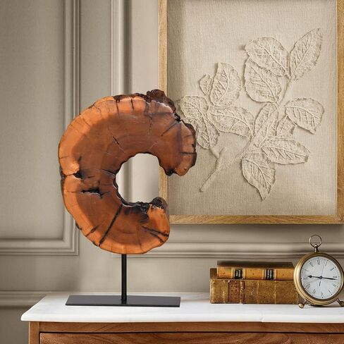 WELLAND Round Cedar Wood Sculpture 13.77" W x 13.77" D x 14" H, Wood Tabletop Sculpture, Irregular Shape décor for Living Room, Bedroom, Home Office in Kuwait