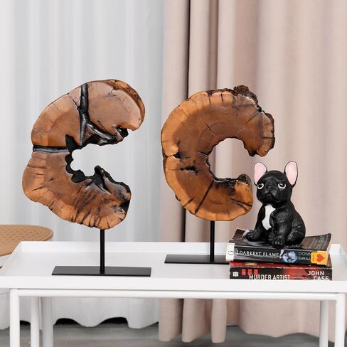 WELLAND Round Cedar Wood Sculpture 13.77" W x 13.77" D x 14" H, Wood Tabletop Sculpture, Irregular Shape décor for Living Room, Bedroom, Home Office in Kuwait