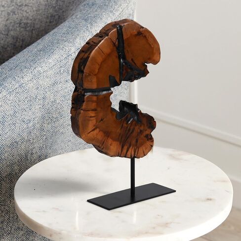 WELLAND Round Cedar Wood Sculpture 13.77" W x 13.77" D x 14" H, Wood Tabletop Sculpture, Irregular Shape décor for Living Room, Bedroom, Home Office in Kuwait