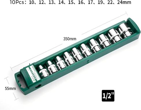 Hex Socket Wrench Head Set 1/4 3/8 1/2 Ratchet Tool With Holder 1Pcs(Short 10pcs 6.35mm) in Saudi Arabia