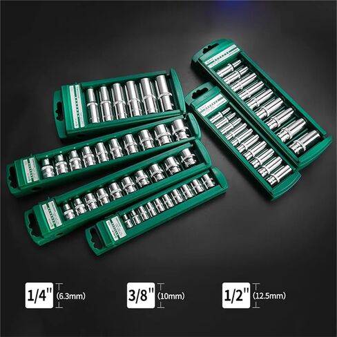 Hex Socket Wrench Head Set 1/4 3/8 1/2 Ratchet Tool With Holder 1Pcs(Short 10pcs 6.35mm) in Saudi Arabia
