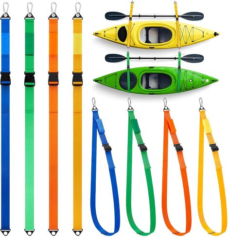 8 Pcs Kayak Hanging Straps for Wall Storage 440lb Capacity 74" Nylon Straps with Carabiner Space Saving for Indoor Outdoor Surfboard Paddle Board Garage Storage Accessories in Saudi Arabia