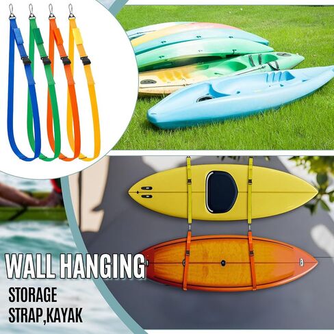 8 Pcs Kayak Hanging Straps for Wall Storage 440lb Capacity 74" Nylon Straps with Carabiner Space Saving for Indoor Outdoor Surfboard Paddle Board Garage Storage Accessories in Saudi Arabia