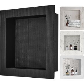 VEVOR Shower Niche, 16 x 32 inch + 16 x 32 inch Recessed Wall Niche with Movable Shelf, 4 inch Thick Modern Soap&Shampoo Storage Organizer,Square Corners,Sealed Waterproof,Black for Bathroom Shower in Kuwait