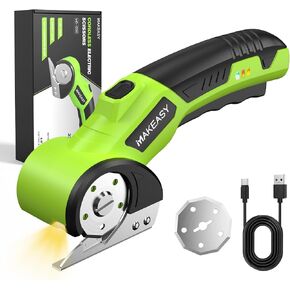 MAKEASY Cardboard Cutter, Rechargeable Electric Scissors, Box Cutter with a Replacement Blade, Rotary Cutter for Fabric, Carpet, Plastic and Leather, 3.6V, 1500mAh, 320RPM in Kuwait