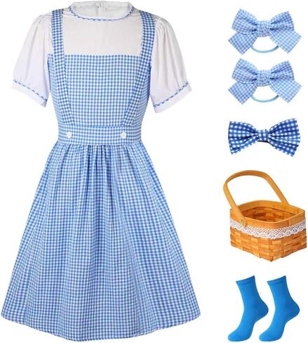 5 Pcs Halloween Women's Costume Blue Gingham Dress Book Character Outfits Comic Con Cosplay Costumes for Adults in Saudi Arabia
