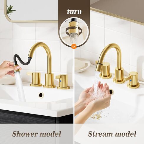 Phiestina Pull Out Sprayer Matte Black 8 Inch Bathroom Sink Faucet, Widespread 2 Handles 3 Hole Pull Down Bathroom Faucet, with Pop Up Drain and Water Supply Line, BF04022-K01-MB in Kuwait