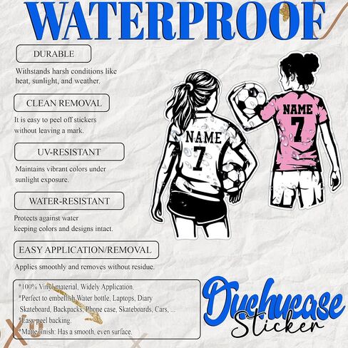 Custom Soccer Sticker Personalized Name Number Football Girl Name Sport Team Decal Waterproof Vinyl Sticker for Water Bottle, Tumbler, Helmet, Laptop, Car - Gift for Kids, Boy, Girls in Kuwait