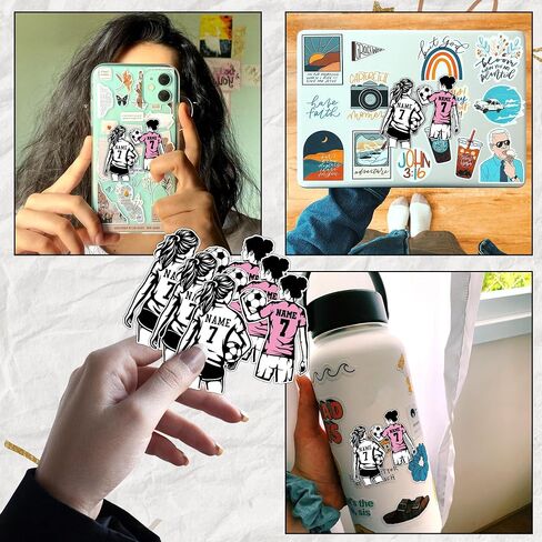 Custom Soccer Sticker Personalized Name Number Football Girl Name Sport Team Decal Waterproof Vinyl Sticker for Water Bottle, Tumbler, Helmet, Laptop, Car - Gift for Kids, Boy, Girls in Kuwait