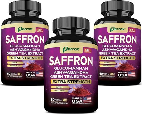Saffron Supplement with Glucomannan, Ashwagandha, Green Tea Extract, Zeaxanthin & Lutein, Vision Support & Daily Wellness Formula, Extra Strength Plant-Based Capsules, 2 Month Supply (60 Caps) in Saudi Arabia